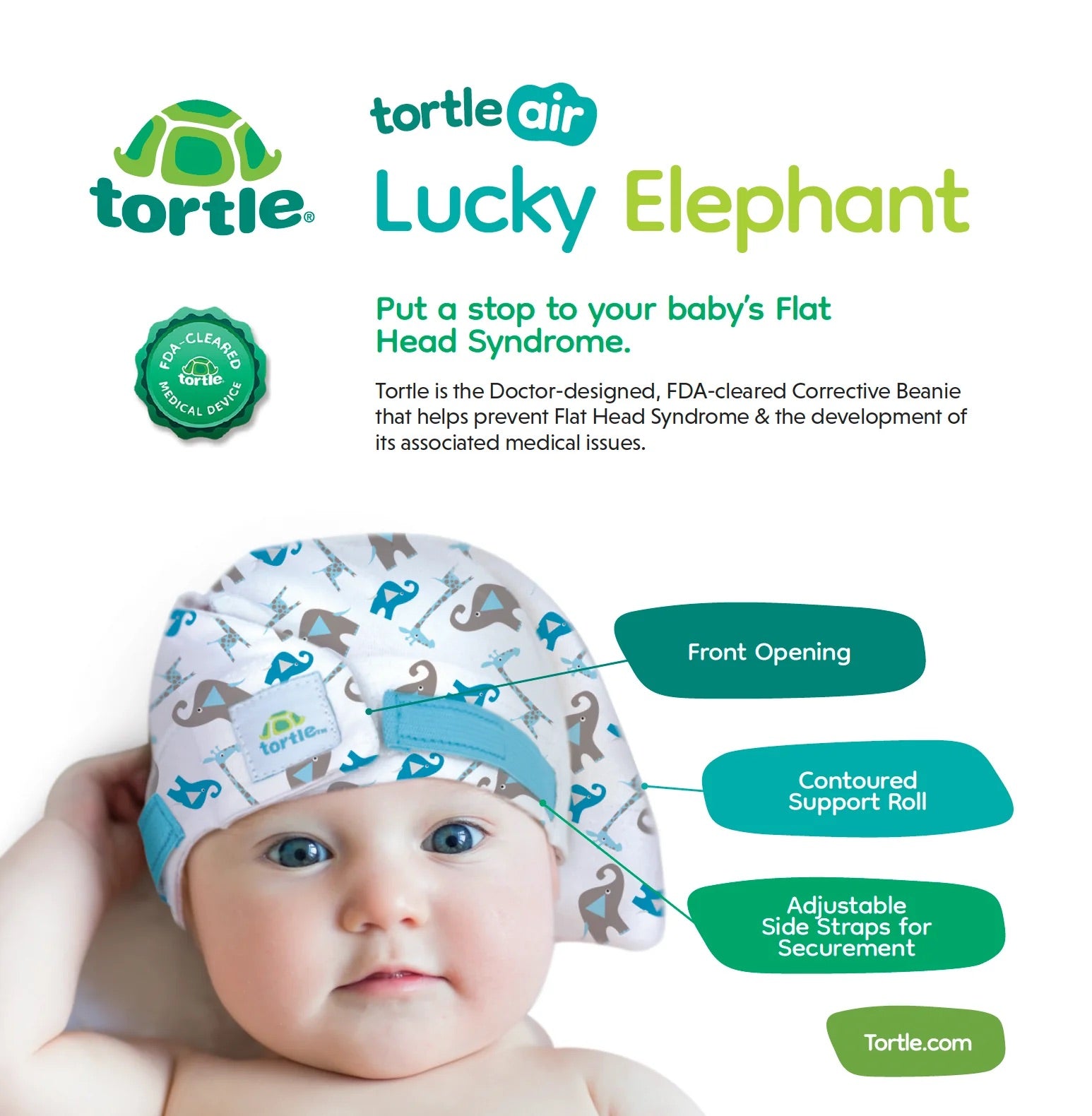 Tortle Lucky Elephant - Size Corrective Beanie - Prevent Flat Head Syndrome